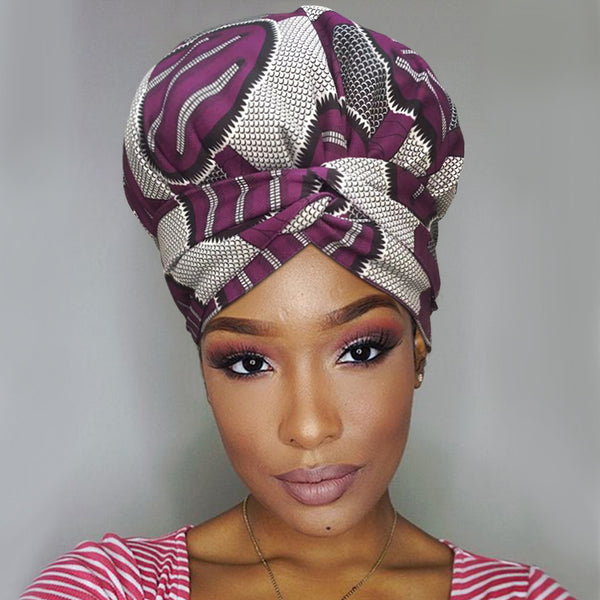 African Print Head Wrap(Satin-Lined)-EWA192