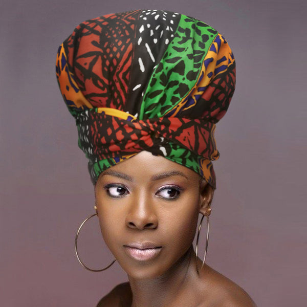 African Print Head Wrap(Satin-Lined)-EWA220