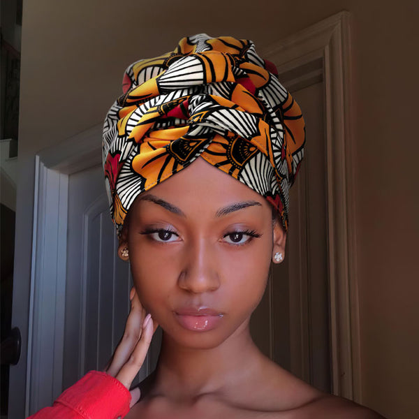 African Print Head Wrap(Satin-Lined)-EWA107