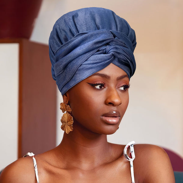 Denim Head Wrap-Blue Jean(Satin-Lined)-EWA600